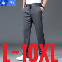 10XL Big Size Men's Summer Casual Pants Straight Fit Elastic Waist Trouser Male Classic Office Plus Large Stretch Zipper Pocket