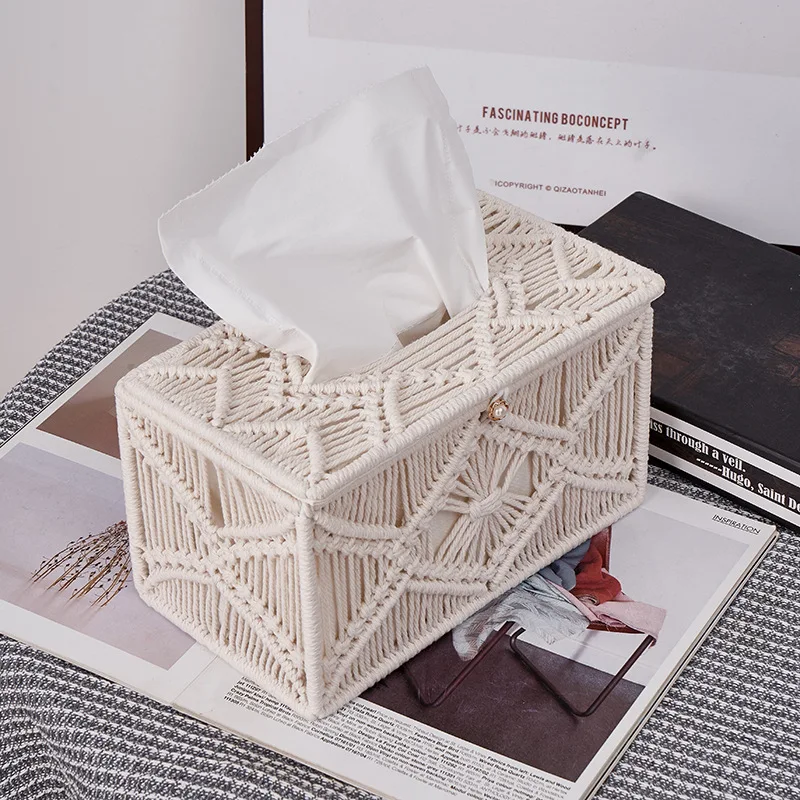 

Nordic Daily Cotton Rope Woven Tissue Box Storage Box, Household Tissue Pumping Box