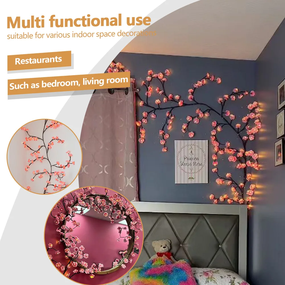 LED Cherry Blossom Branch Light Remote Control Sakura Vine Branch Lamp Decorative Sakura Twig Light for Home Bedroom Decor