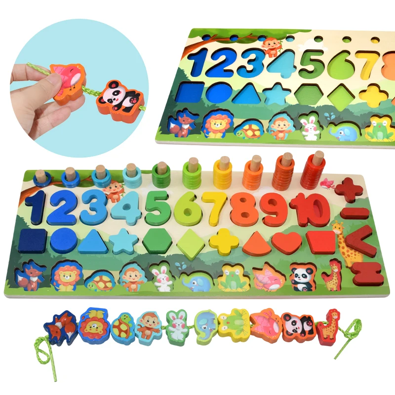 Jouets éducatifs en bois Montessori pour enfants, planche de maths et de pêche, jouets éducatifs pour enfants d'âge préscolaire, géométrie de comptage