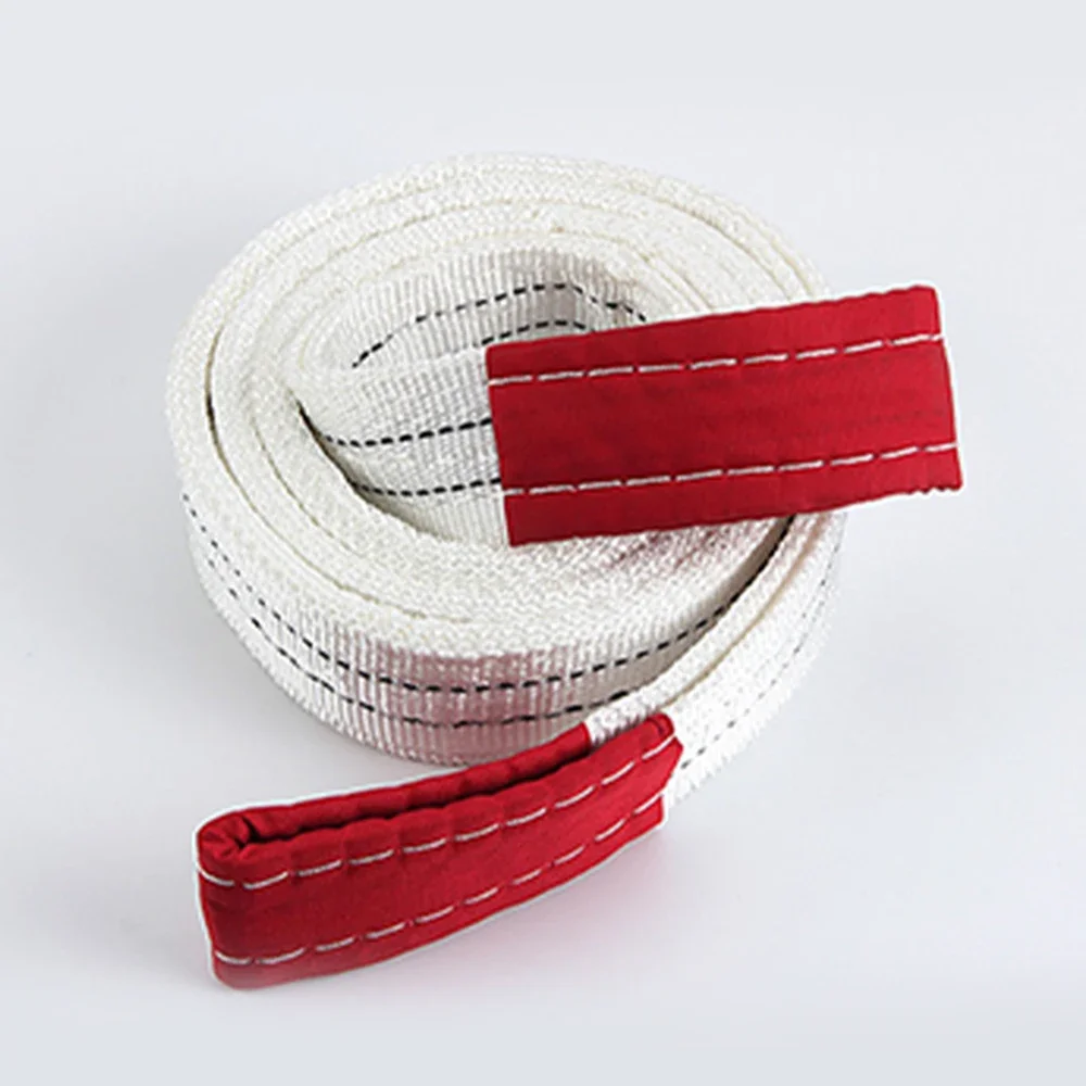 2Tx1M Industrial Lifting Belt Wear Resistant White Flat Lifting Belt Trailer Lifting Sling Crane Hoisting Cargo Polyester