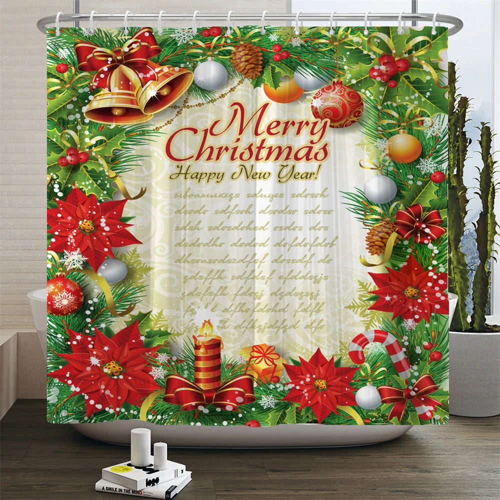 عيد ميلاد سعيد دش الستار سانتا كلوز دش الستار الحديثة سنة جديدة سعيدة حمام ستائر مقاومة للماء ديكور المنزل مع السنانير #4