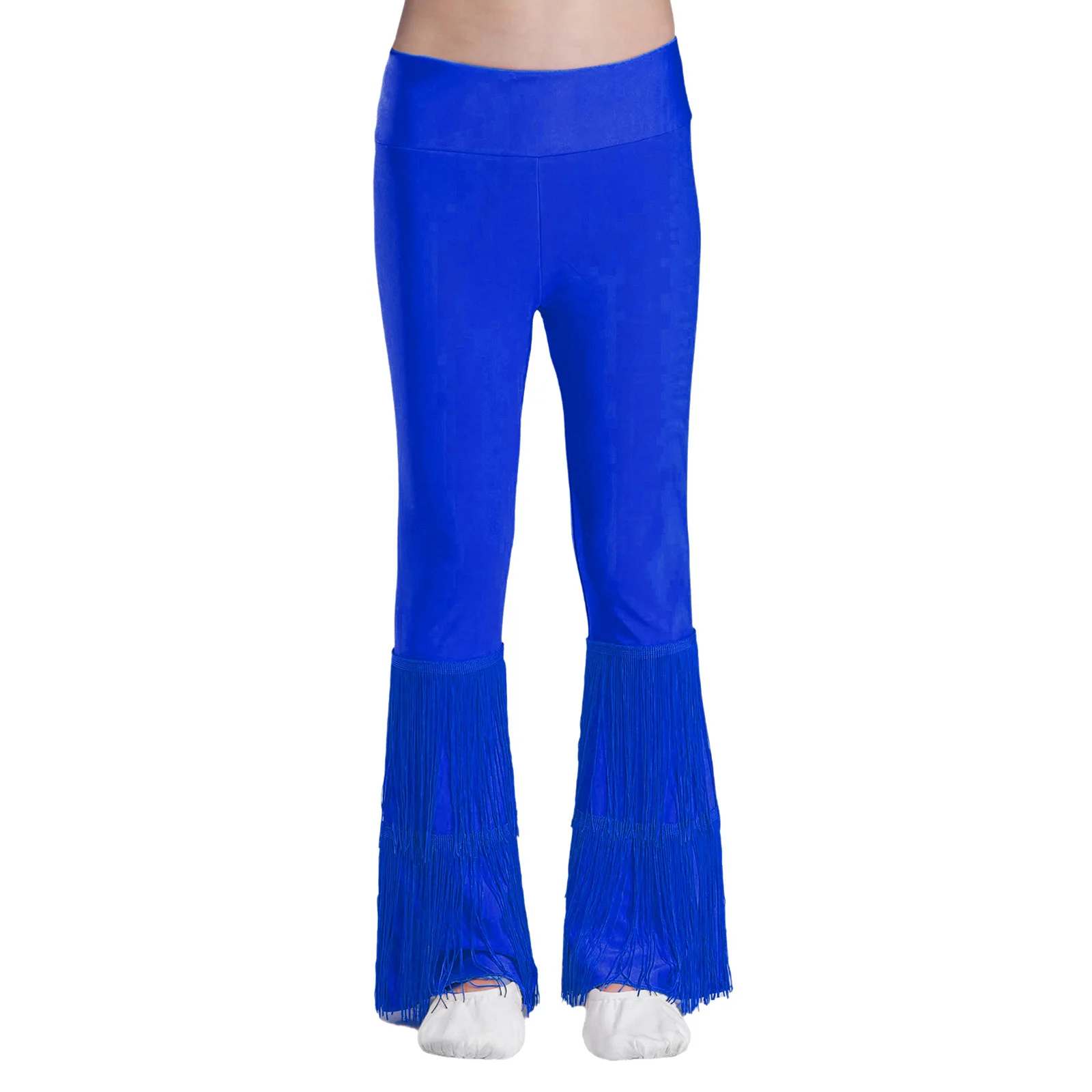 키즈 소녀 라틴 댄스 복장 반짝 이는 라인 석 조끼 탱크 탑 + 태슬 벨 바닥 바지 세트 볼룸 룸바 삼바 댄스 의상