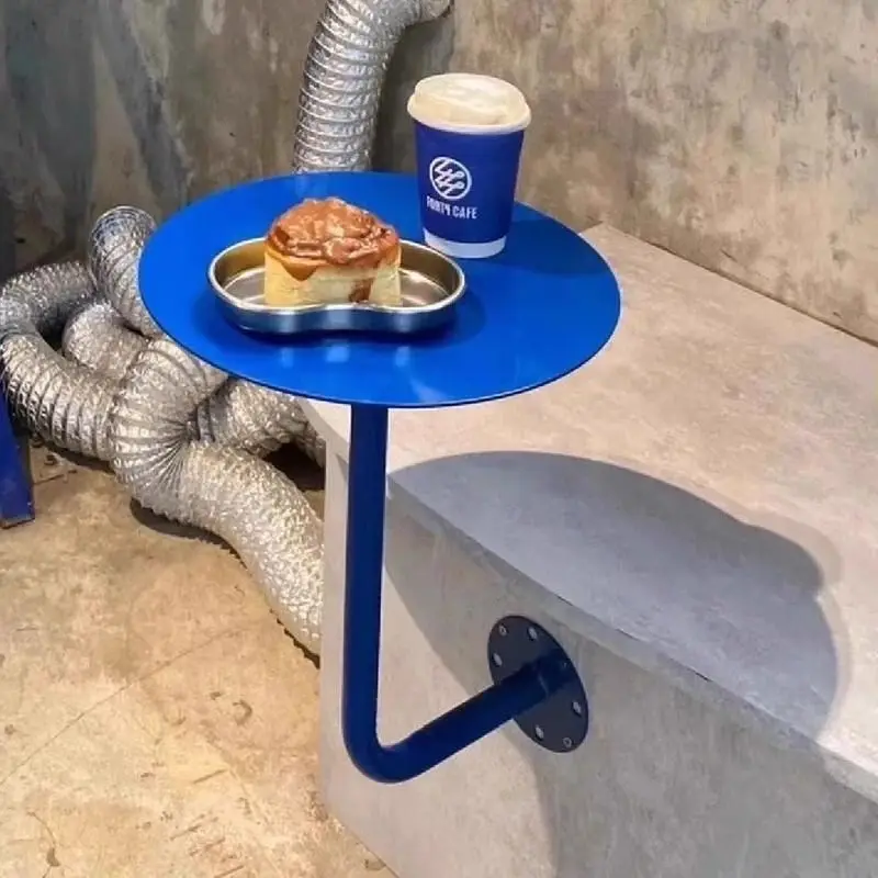 Wall-Mounted Metal Round Table Bubble Tea Shop Space Saving Booth Table Cafe Wall Side Table