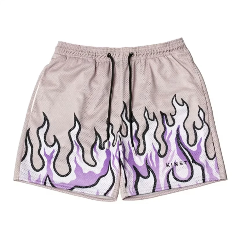 

2025 Mesh Breathable Men Shorts Gym Basketball Running Quick-Drying Shorts Baggy Flame Print Fashion Shorts Summer Shorts