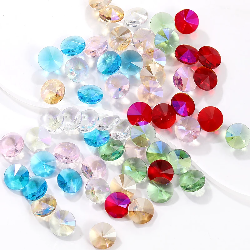 

Glitter Jelly Glass Diamond Round Rhinestones 8mm 10mm Cone Pointed Crystal Pointback Nails Art DIY Jewelry Making For Clothing