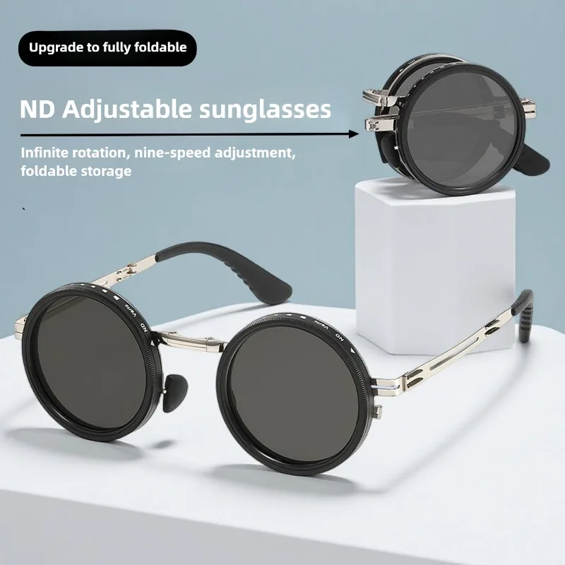 

Upgraded ND9 Adjustable Dimming Folding Sunglasses Manual Rotation Polarized Sun Glasses UV400 Punk Retro Folding Eye Glasses
