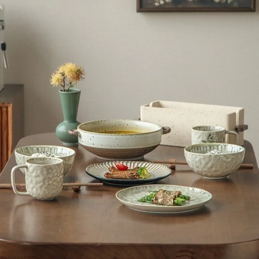 Cake Plate Water Ripple Ceramic Dinner Plates Microwave Safe Stackable Pasta Plate Round Dessert Plate Table Decoration