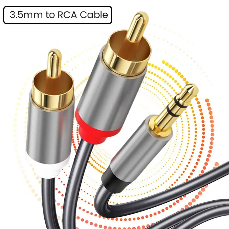 3.5mm to RCA Cable 3.5mm Aux to 2 RCA Adapter RCA Audio Cable 24K Gold Plated Male to Male Stereo Aux Cord for Stereo Speaker