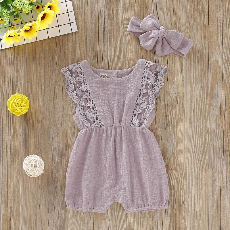 Baby Girls clothing summer Toddler  romper girls one-piece  rompers+ hairband sets