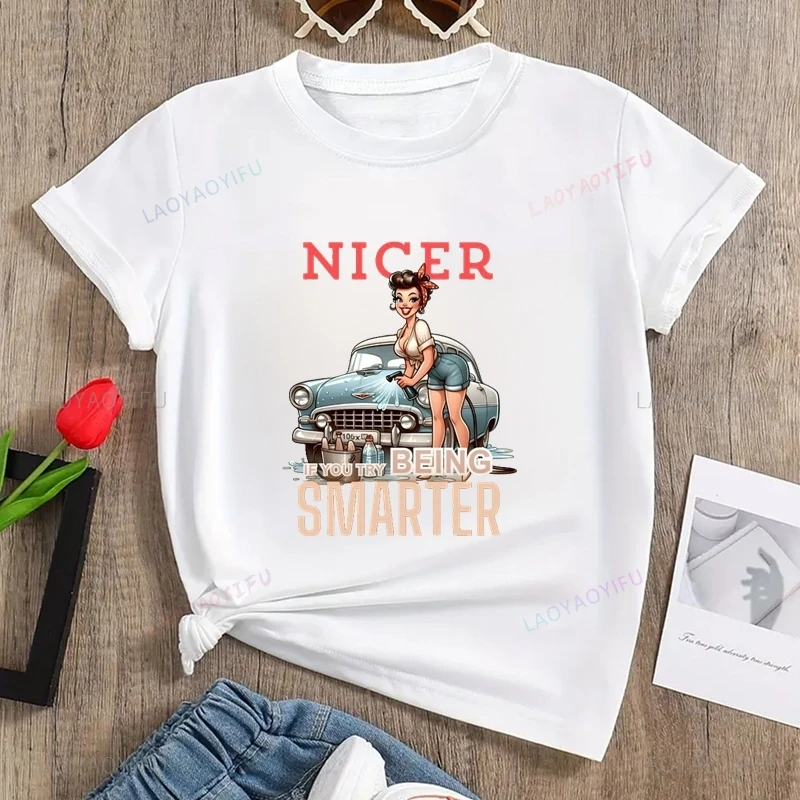 SMARTER- Funny Retro Style Women's Shirt, Women's Everyday Fashion Casual Exquisite Summer Short Sleeve Cotton T-shirt