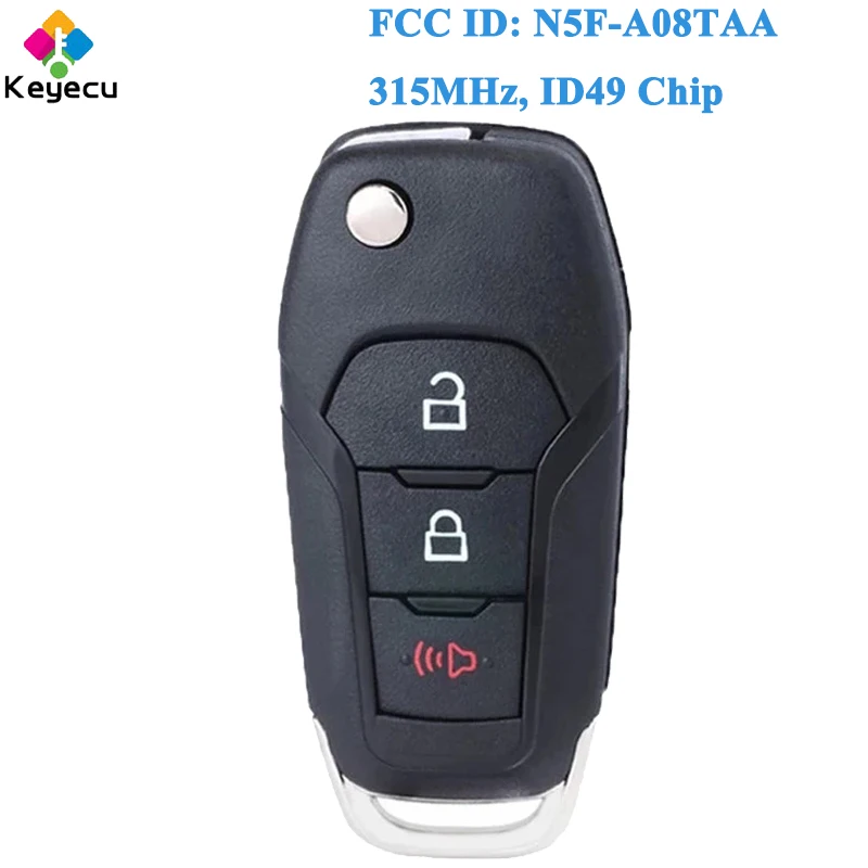 KEYECU Car Flip Remote Key for Ford F-150 F-250 Explorer Ecosport F450 2015-2023 Fob N5F-A08TAA P/N: 164-R8130 315MHz ID49 Chip