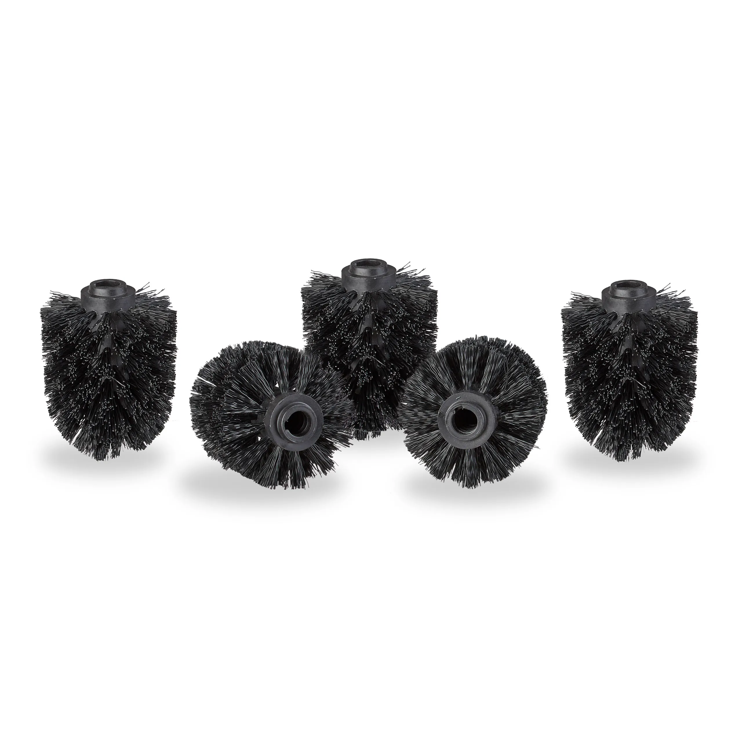 Ersatzbürstenköpfe 5er Set, lose mit 12-mm-Gewinde, für WC-Reinigung, Kunststoff, schwarz, 7 cm Durchmesser, Toilettenbürstenköpfe, Relaxdays