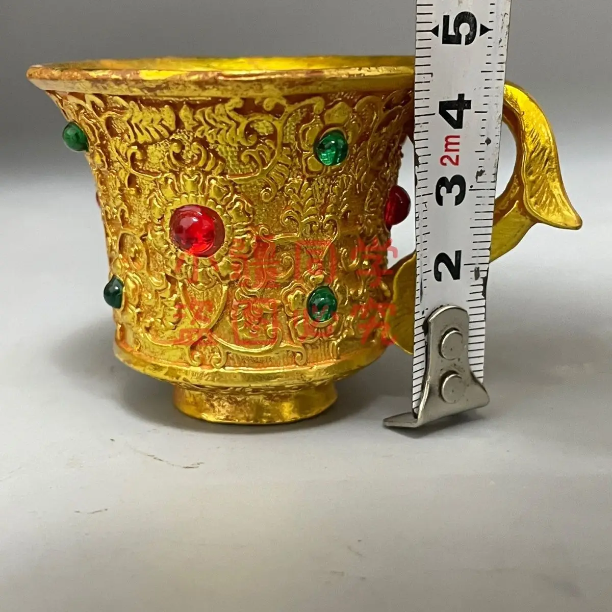 Handmade gemstone inlaid wine glass flowering gold bowl rich antique antique decorative ornament modern handicraft