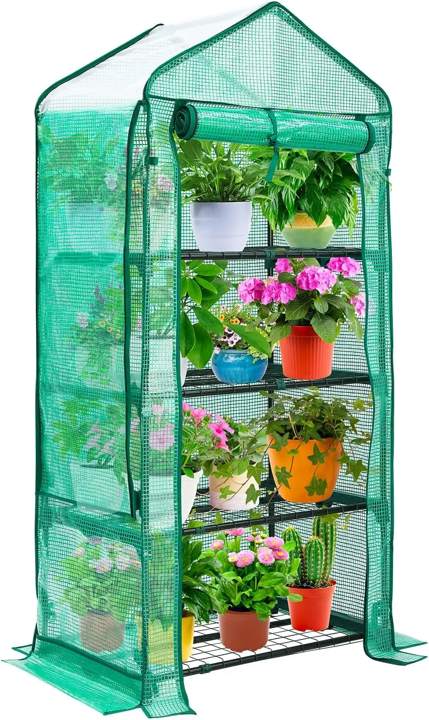 

Mini Greenhouse with Screen Roof, Upgraded Portable 4 Tier Small Greenhouses for Outdoors Indoor with Reelable Door