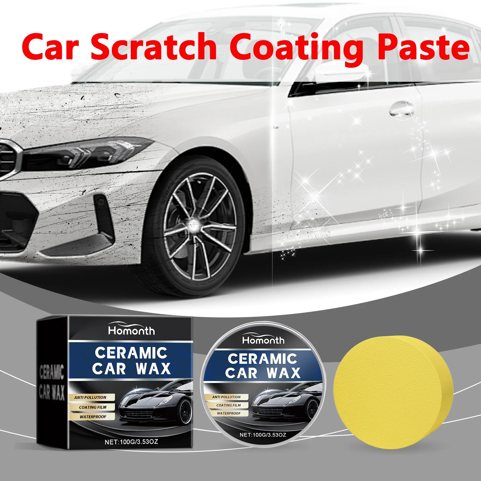 

Воск для ремонта автомобильных царапин - средство для удаления царапин, восстановитель и средство для блеска для ухода за автомобильной краской, обновление 100 г