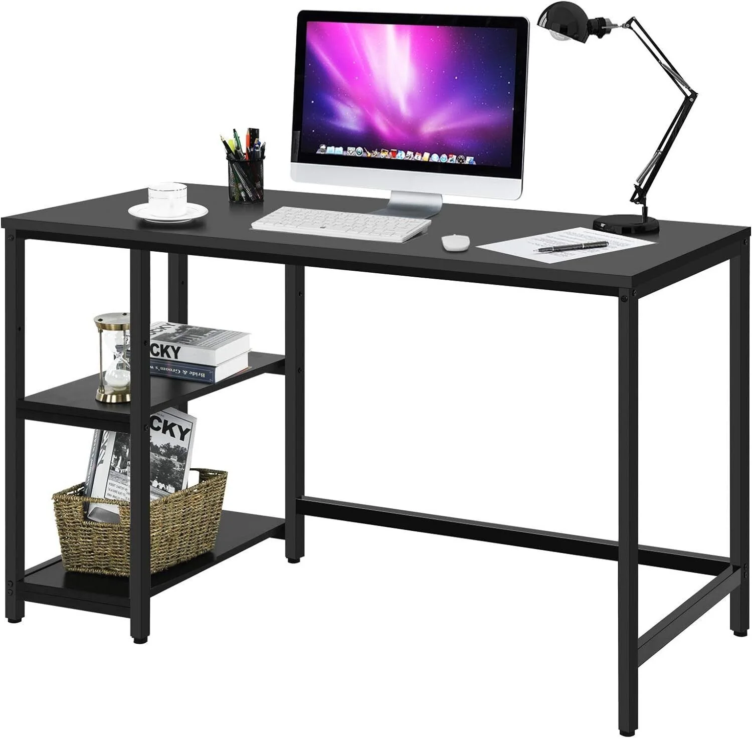 Homfa Computer Desk w/Open Storage Shelves 120x60 cm, Multifunction Trestle Desk, Home Office Desk/Studio Workstation