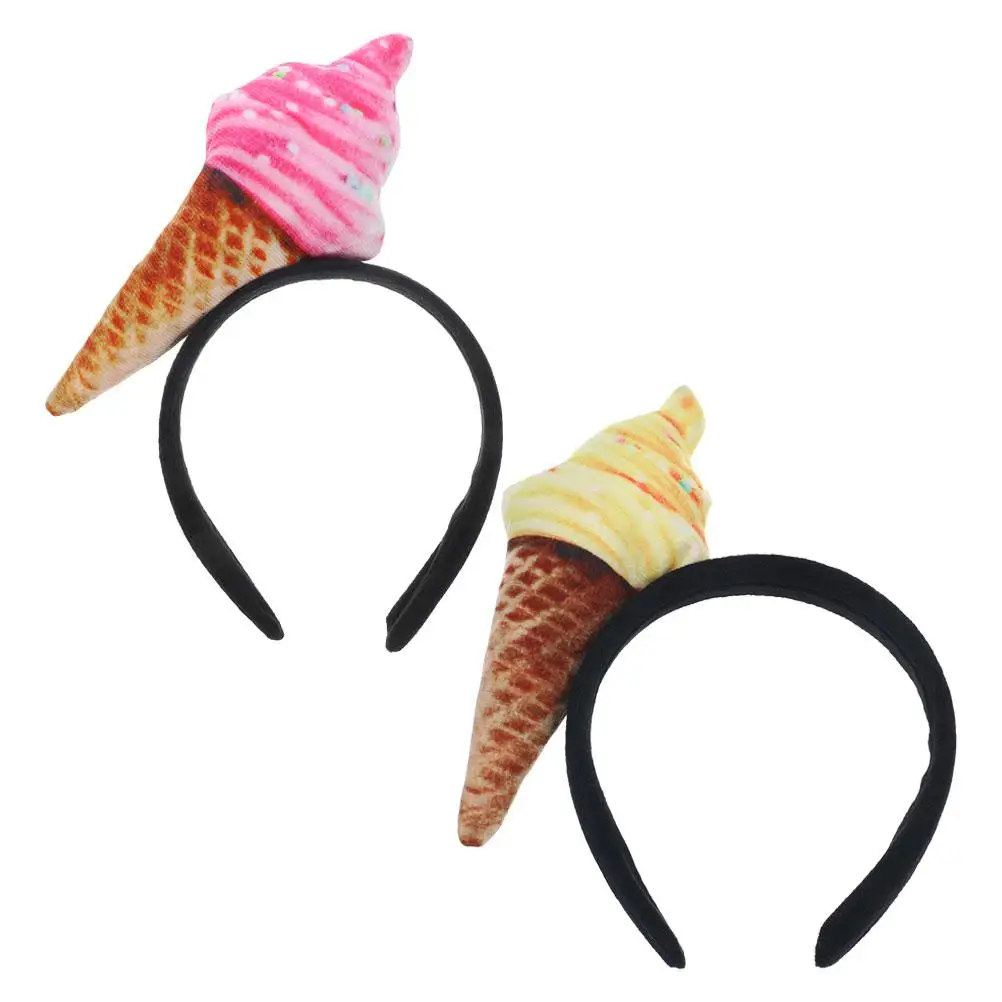 

2PCS Ice Cream Headband Cute Women Spa Headbands Makeup Hair Band Party Accessories Soft Material Anti Slip Design Sweet Cone