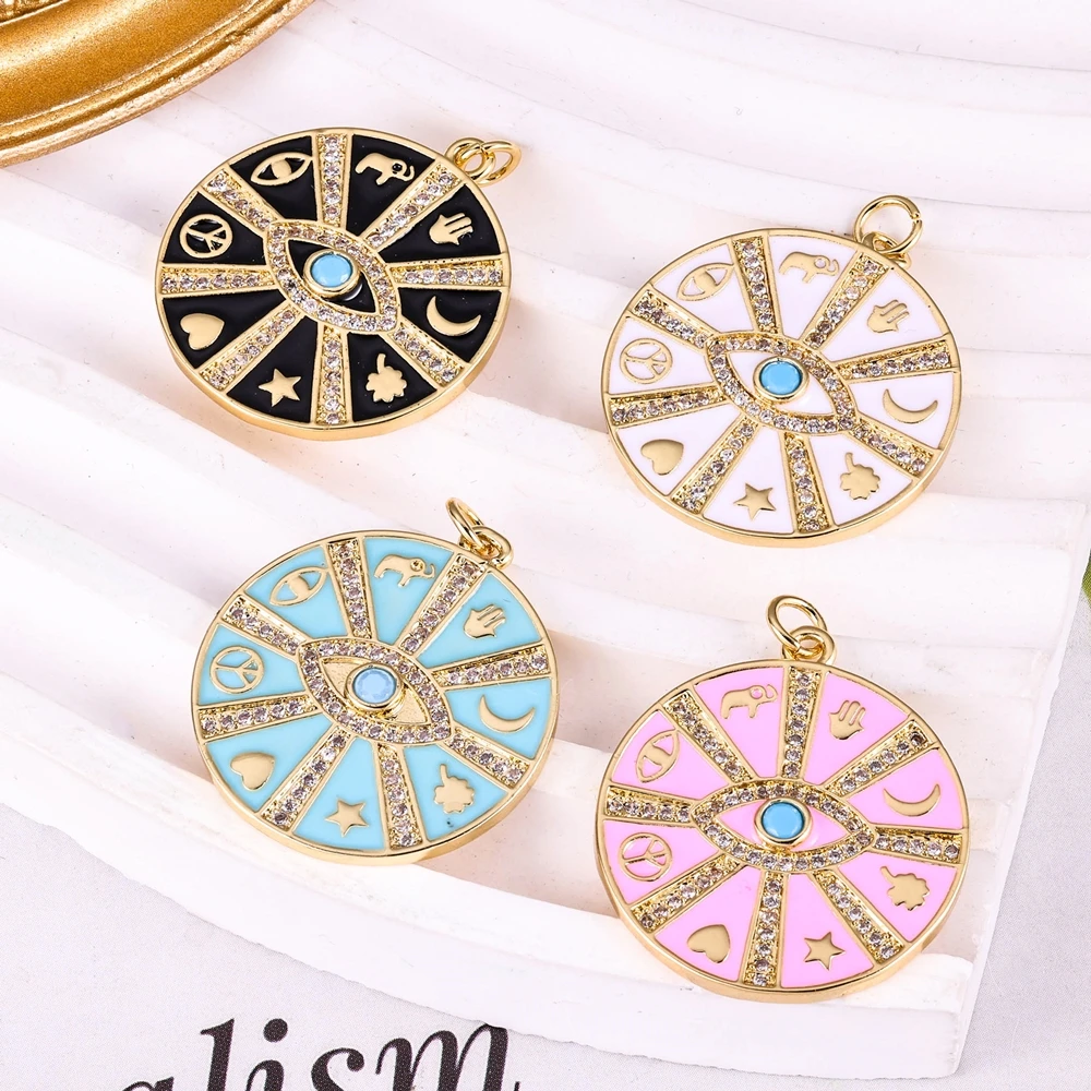 Juya Handmade 18K Gold Plated Opal Shell Decorations Greek Evil Eye Charms For DIY Luxury Women Men Turkish Jewelry Making view 6