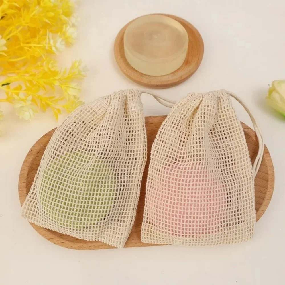 Eco-Friendly Natural Cotton Soap Saver Bag Soft Reusable Facial Cleansing Foam Nets Mesh Soap Bag for Travel & Home Use Skincare