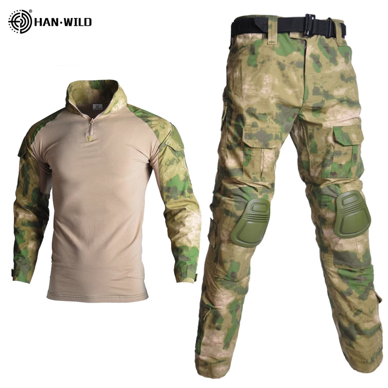 HAN WILD Outdoor Sport Shirt Tactical Uniform Combat Shirt Men Clothing Camouflage Hunting Fishing Pants Ruin Green Clothes