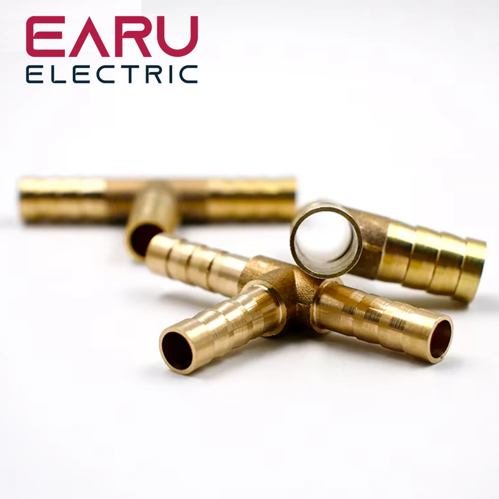 Conector en T de latón para manguera, conector en T de 3 vías para combustible, agua, aire, Gas y aceite, adaptador de enchufe neumático, 6-12mm, 1