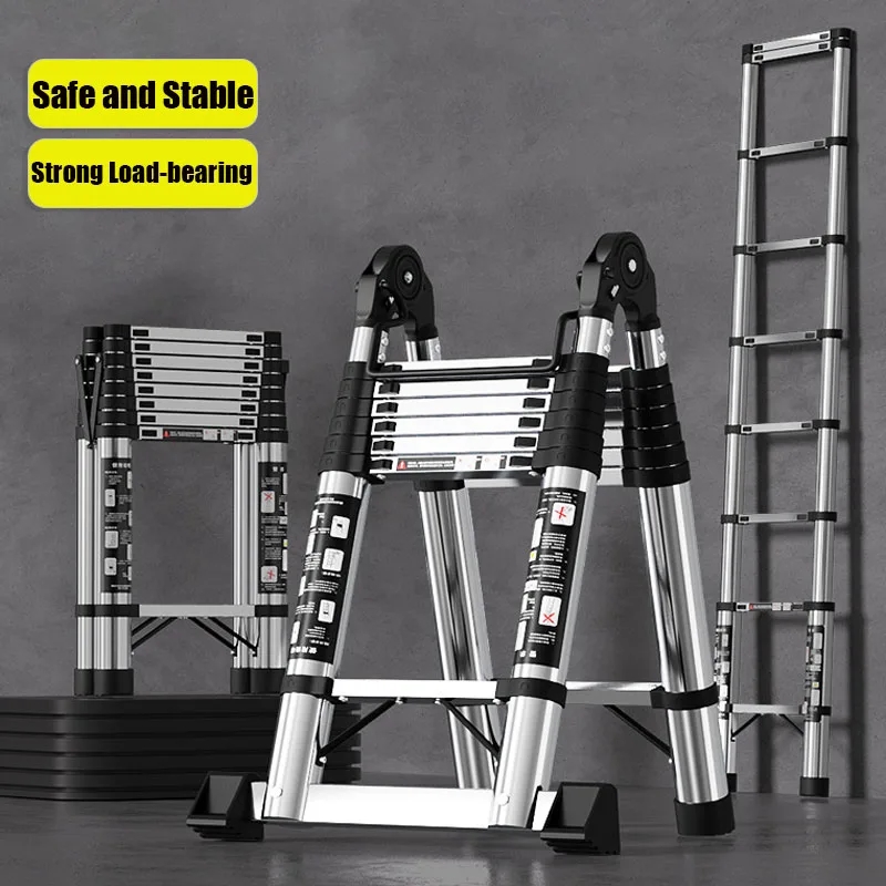 Stainless Steel Telescopic Ladder Multi Home Use Herringbone Ladder Portable Folding Ladder Bamboo Ladder Lifting Step Ladder