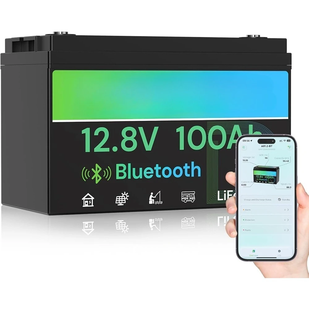 

12 В, 100 Ач, Bluetooth LiFePO4, литиевые батареи Deep Cycle Group 31 Встроенные BMS 100 А с защитой от низкого температуры