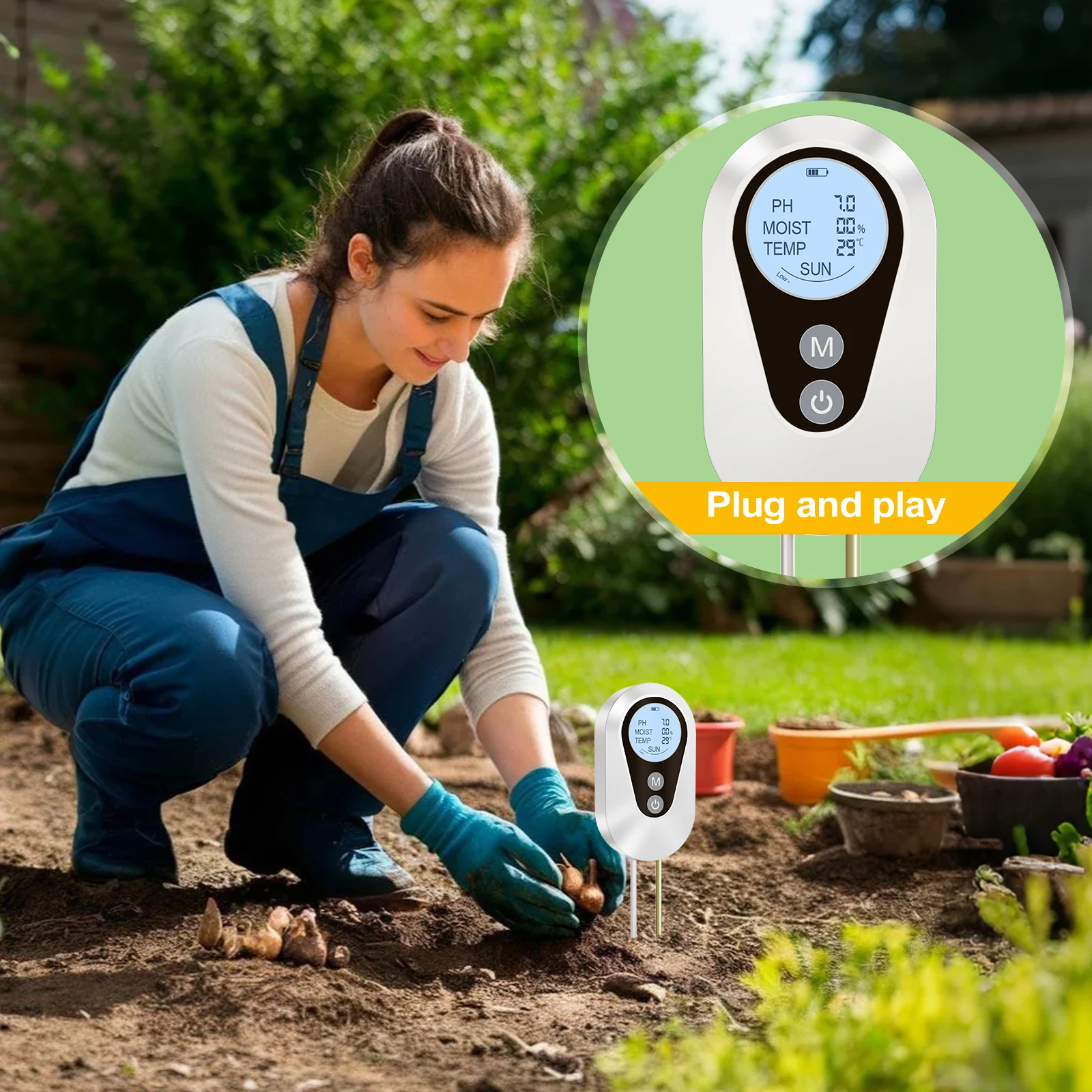 Soil PH Meter Digital Tester Four In One Function Moisture Light Nutrients Plant Growth Monitor Gardening Soil Test