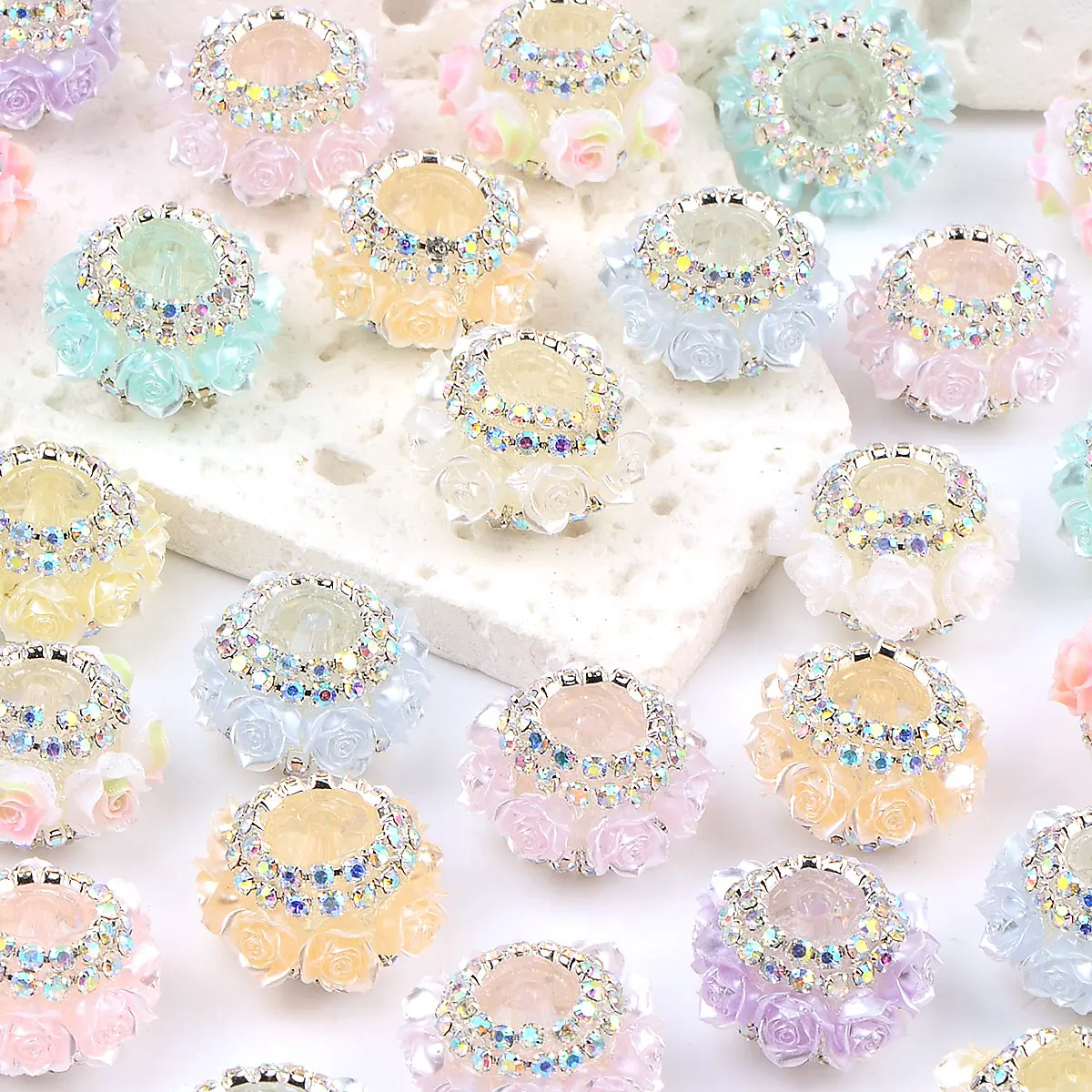 3pcs 2cm Random Color Mix Rose Flower Colorful Acrylic Beads High Quality For DIY Pen Earrings Keychain Pen Accessories