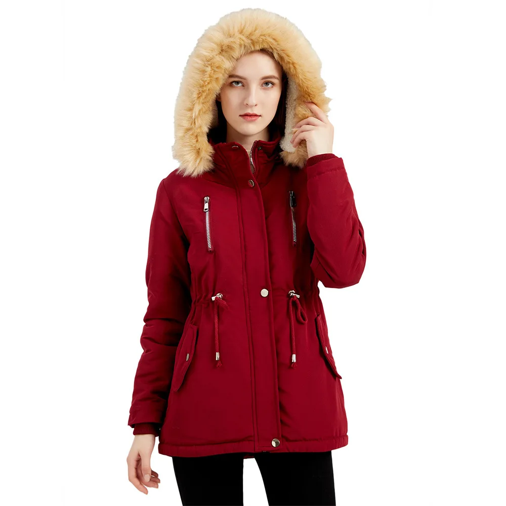Women's Thickened Lamb's Fleece Cotton Jacket Women's Cotton Clothing Detachable Cap and Fleece Jacket