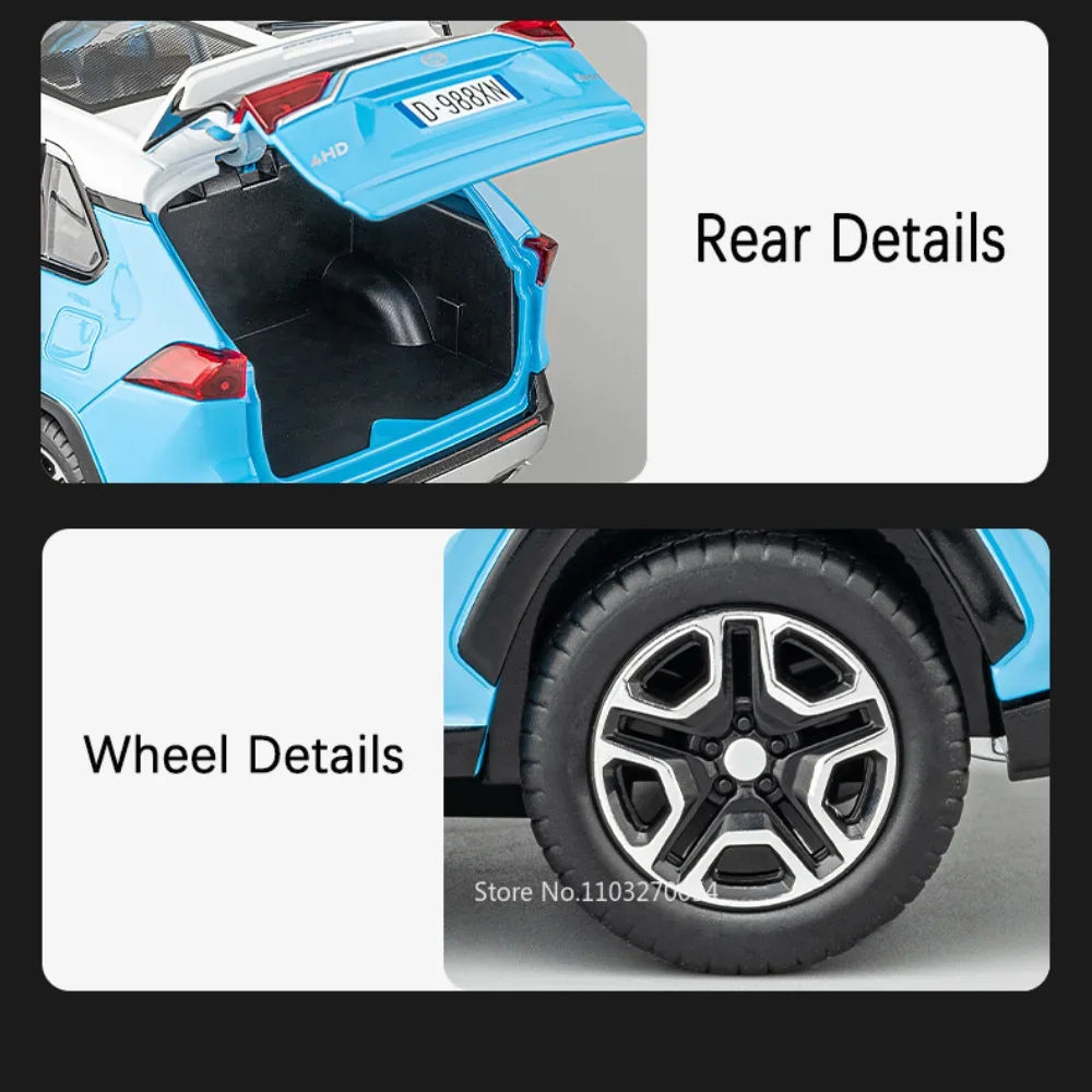 1/22 RAV4 SUPRA Auto Speelgoed Metalen Modellen Diecast Legering Voertuig Geluid Licht Trek 6 Deuren Geopend Rubberen Banden Speelgoed Cadeaus voor Kinderen