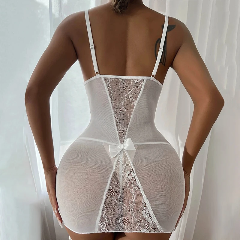 Sexy Crotchless Jurk Vrouwen Zomer Diepe V-hals Bodysuit Met Garter Jurken Hot Erotische Kleding Y2k Robe Avond Party Vestidos