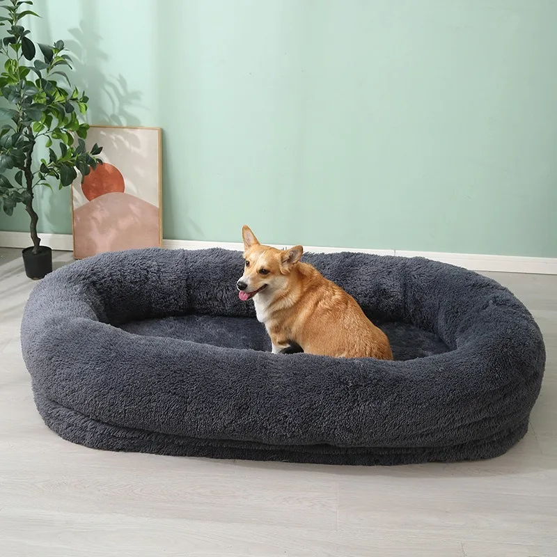 

Large Winter Warm Pet Sofa Solid Pattern Plush Dog Bed Kennel Removable Washable Cat Nest for Sleeping Lying Made Cloth Carton