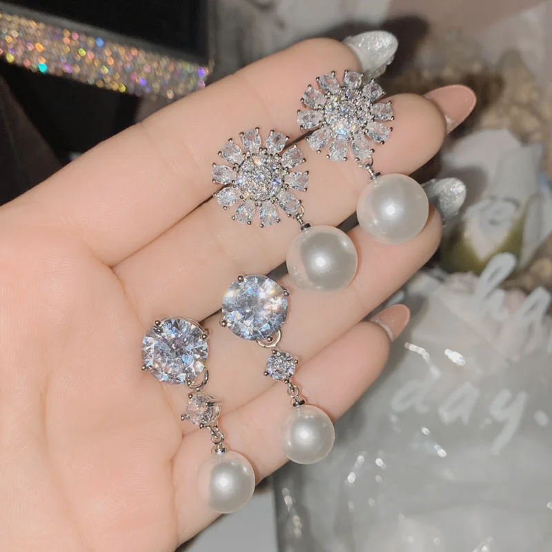 

MDL Sparkling simple fashion earrings micro-set 3A zirconium miu earrings long tassels