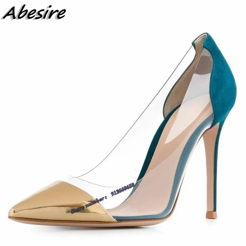 Abesire Pointy Toe Clear PVC High Heel Green Pumps Mixed Color 12CM 10CM 8CM Stiletto High Heel Pumps Sexy Women Wedding Shoes