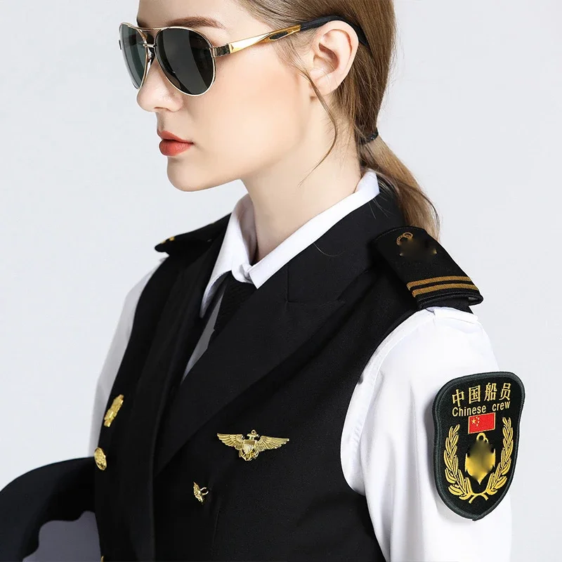 Woman Captain Shoulder Seal Standard Uniform cosplay KTV Bar vest + Shirt + Pants Servant Workwear Chinese Navy Seawoman Uniform