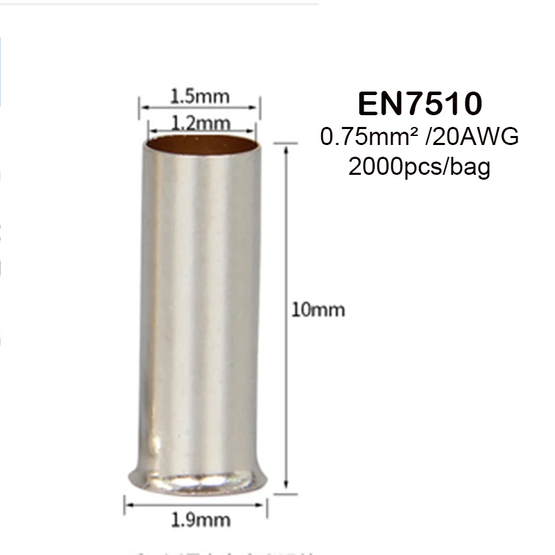 2000pcs EN0510 EN7510 EN1010 EN15108 EN2510 EN6014 Ferrules Terminal Block Cord End Wire Connector Electrical Crimp Terminator