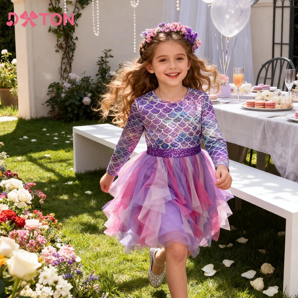 

DXTON/осеннее платье принцессы; Детское платье русалки для дня рождения; Платье для девочек; Необычные Многослойные Детские костюмы с длинными рукавами для выпускного вечера; От 3 до 8 лет