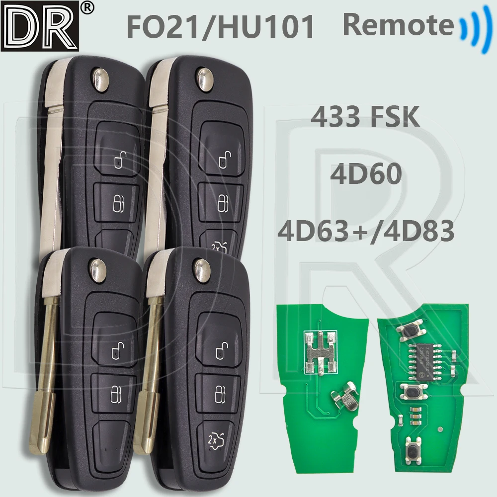 DR 5WK50165 5WK50166 5WK50168 433FSK 4D63+/4D83Chip HU101/FO21 Car Remote Key For Ford Focus Fiesta Kuga C-Max Mondeo Galaxy