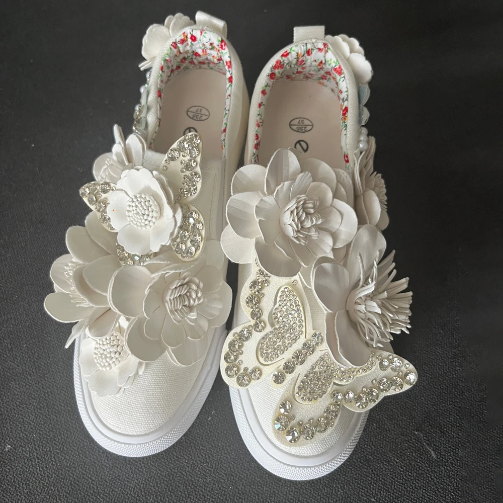 Sneakers White Retro Flower Canvas Women Platform Shoes Height Increased Internal Women Pumps for Girls Lady Students Party Prom