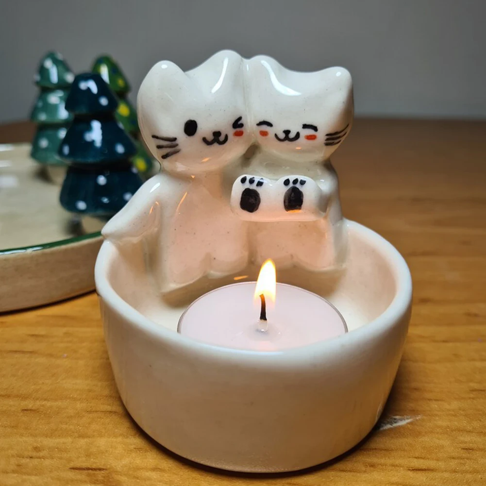 Kitten Candle Holder Cute Cat Candlestick Creative Aromatherapy Candle Holder Cartoon Cat/Dog/Rabbit/Fox Candlestick Decoration