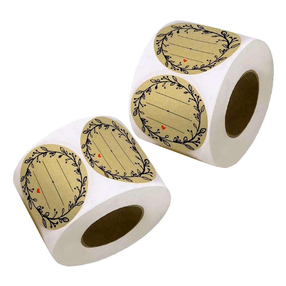 

2 Rolls Self adhesive Sealing Stickers Removable Labels Khaki Kraft Paper Multi use Round Gift Packing Decals BakingCake