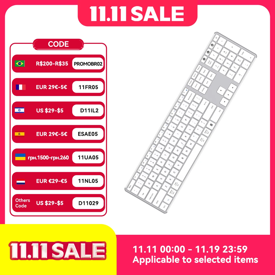 

AUSDOM Белый Sofkeys4 Беспроводная Bluetooth Двухрежимная 3-клавишная клавиатура для офиса и дома Бесшумная 110-клавиш для ПК Компьютер Ipad