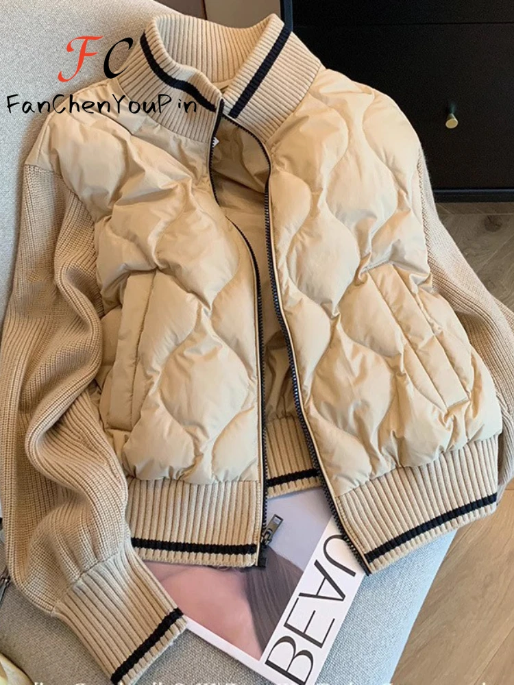 Manteau cardigan épais à col montant pour femme, veste épissée avec poche zippée, haut élégant, monochromatique, automne, hiver, nouvelle mode