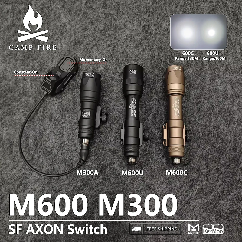 Tactical Surefir M300A M600C Flashlight With AXON Dual Function Remote Pressure Switch Fit 20mm Rail Hunting Airsoft Light