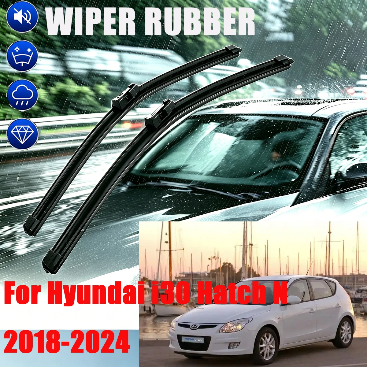 

3PCS Front Rear Wiper Blades For Hyundai i30 Hatch N 2018-2024 Windshield Windscreen Window Cutter Accessories 2019 2020 2024