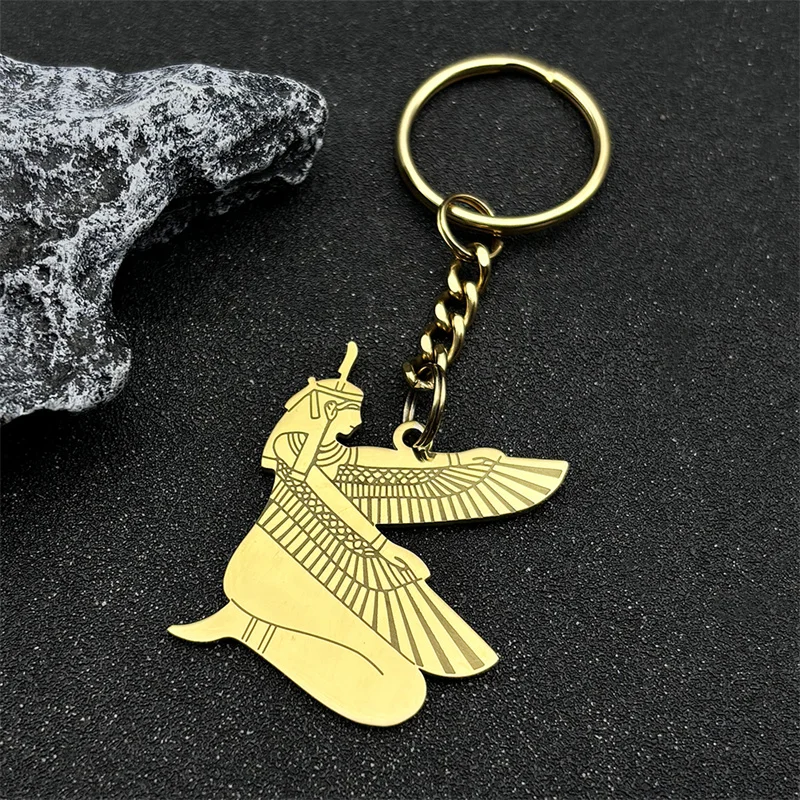 Egyptian Mythology Goddess Isis Keychain for Men Women Stainless Steel Gold/Silver Color Egypt Love God Car Key Ring Jewelry