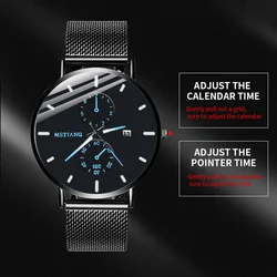 MSTIANQ – montre à Quartz lumineuse pour hommes, étanche, minimaliste, de haute qualité, à la mode, Ultra-mince, calendrier d'affaires, en acier inoxydable