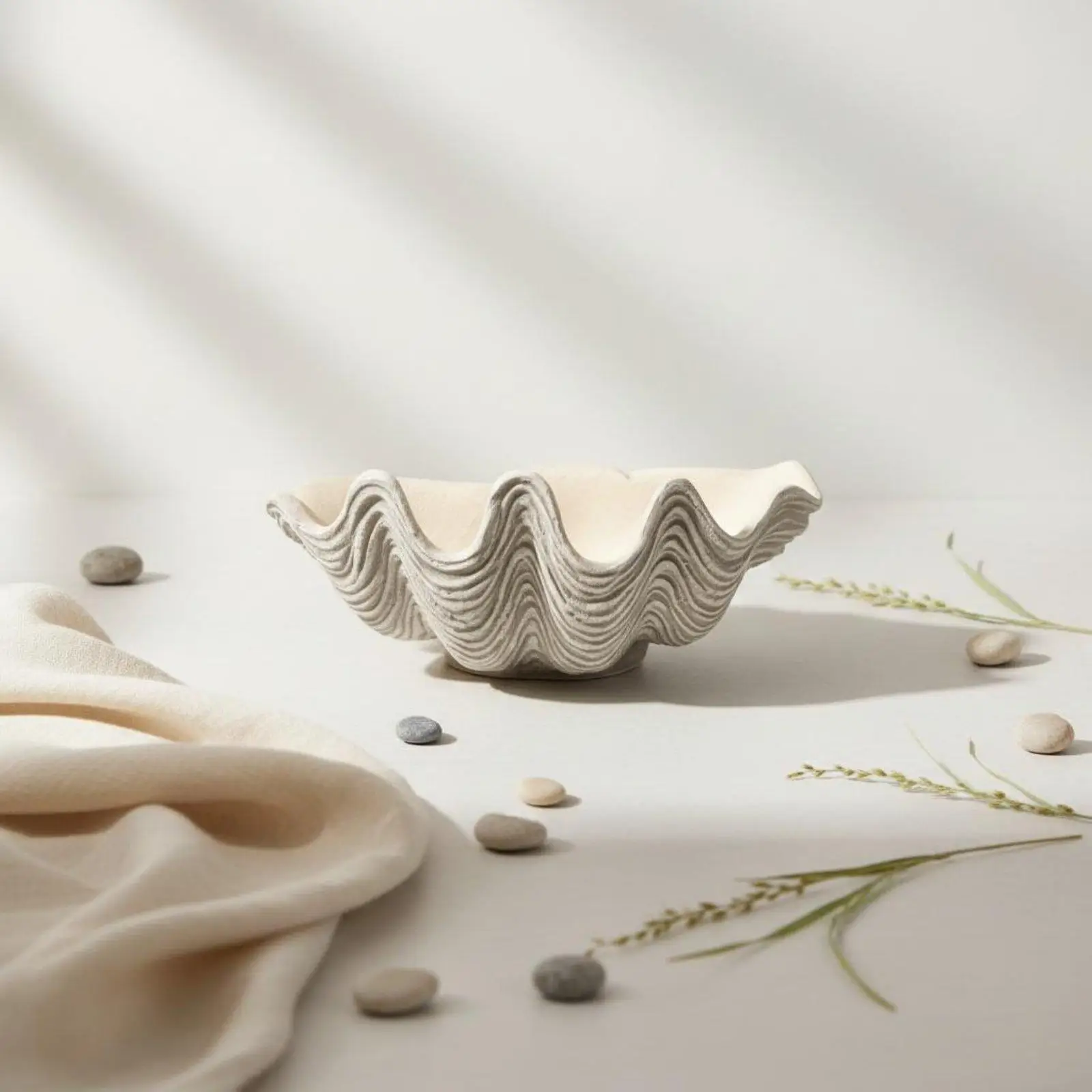 Clamshell Decor Bowl Artistic Asymmetry Coastal Art Piece Piece Texture Clam-Shaped Decor Bowl for Hotel, Homestay, Display